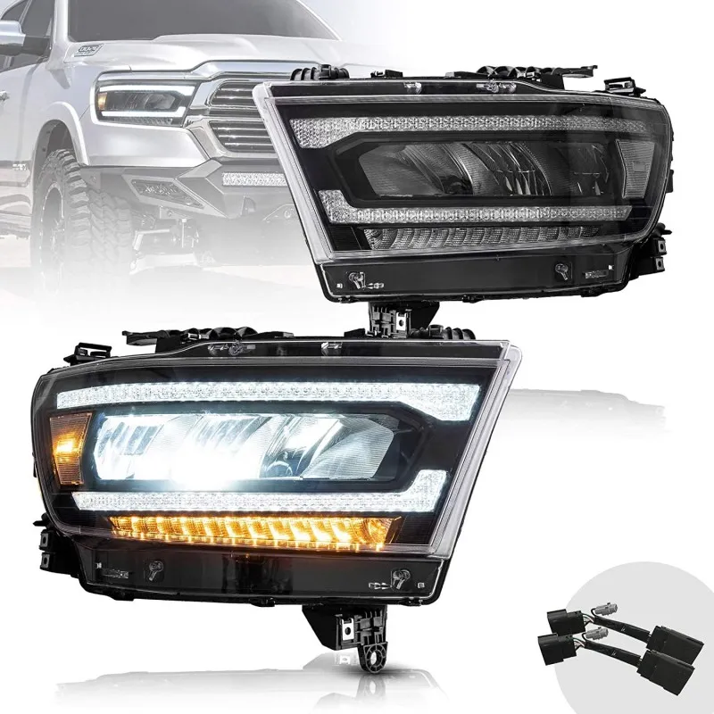 Dodge Ram 1500 2019-, kompletní sada levého a pravého LED světla VLAND s bílým obrysovým světlem