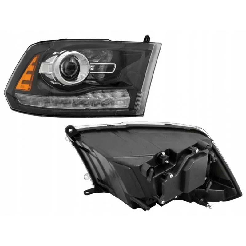 Dodge Ram 2013-2018, pravý evropský světlomet, černá čočka, bílé LED DRL