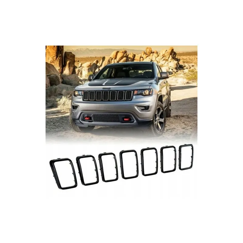 Jeep Grand Cherokee WK2 2017-21 – černá mřížka chladiče, 7X černých lesklých kroužků