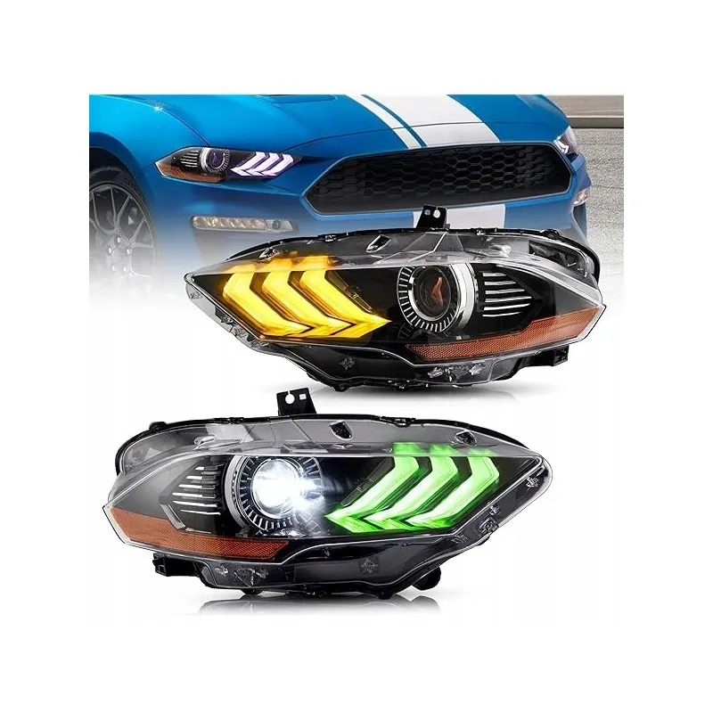 Přední světlomety RGB LED VLAND, kompletní sada pro Ford Mustang 2018-2023