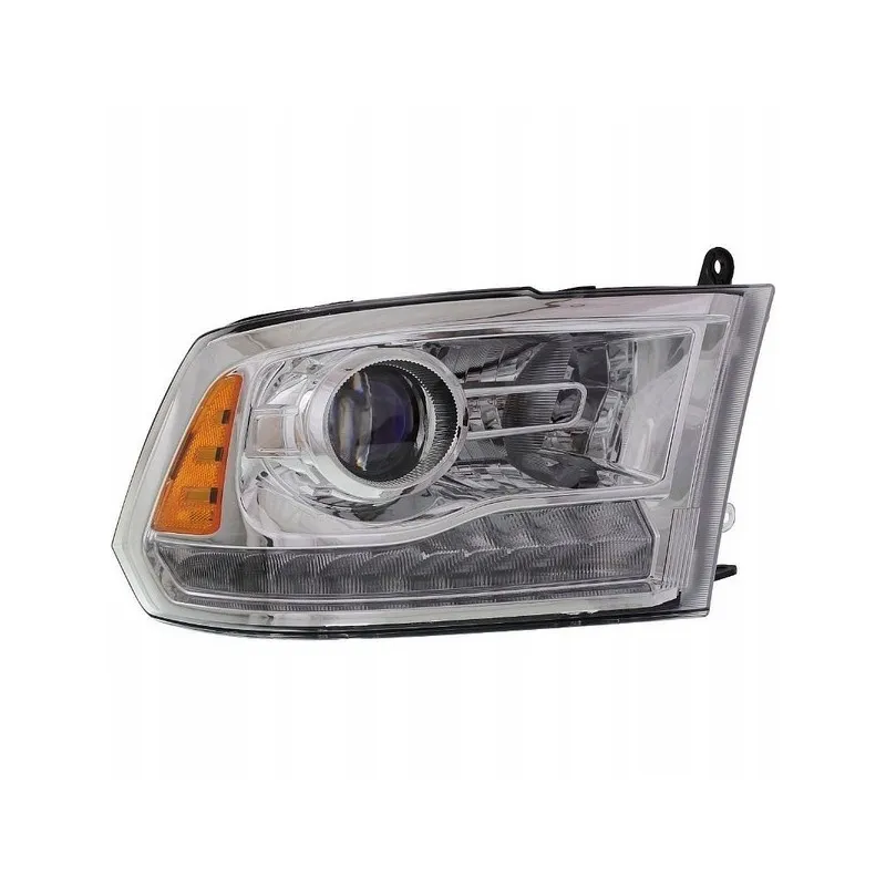 Pravý světlomet s čočkou, čirým provedením, chromem a LED pro Dodge Ram 2013-2018