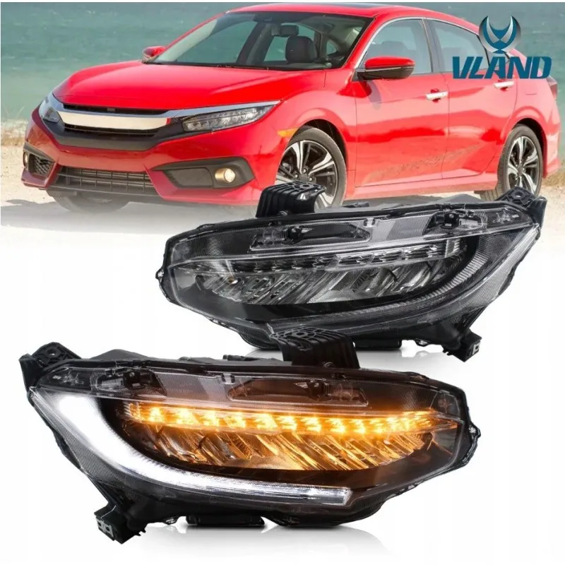 Přední světlomety, kompletní sada Full LED s DRL pro Evropu, VLAND, Honda Civic X 2016-2021