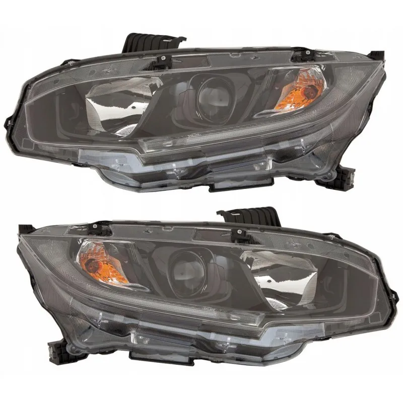 Honda Civic X, verze USA, 2016-2020, kompletní sada levého a pravého světlometu s LED, černé provedení