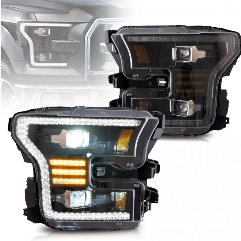 Kompletní sada předních LED světlometů VLAND s bílým DRL a čočkami pro Ford F-150 2015-2017