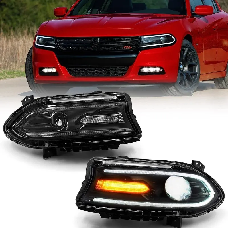 Přední LED světlomety VLAND, kompletní evropská sada pro Dodge Charger 2015-2023