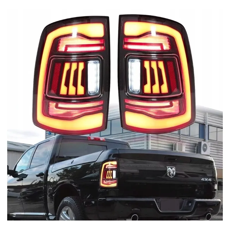 Sada zadních LED světel Dodge Ram 1500 2009-18, evropské provedení, čiré, žlutý směrový ukazatel