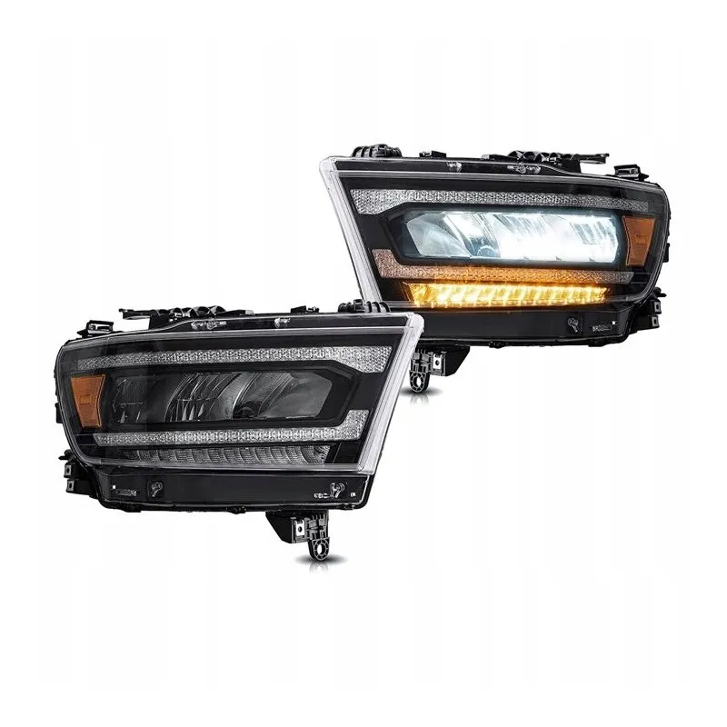 Kompletní sada předních světlometů VLAND s plně LED technologií pro Dodge Ram 1500 V, evropské provedení, žluté obrysové světlo, 2019-