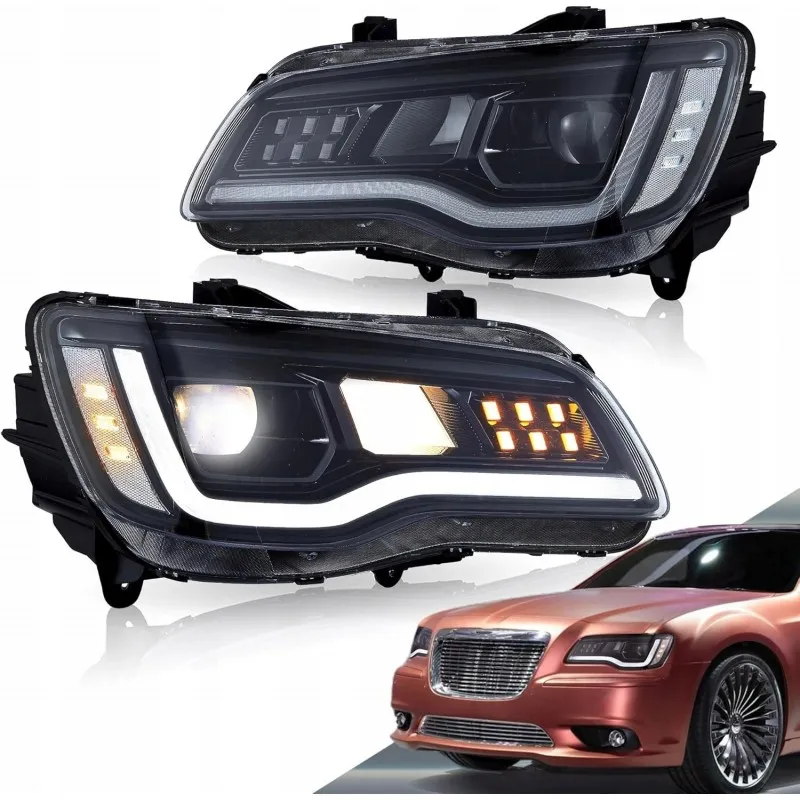 Chrysler 300C 300S 2011-2023, černé kompletní LED světlomety VLAND pro Evropu