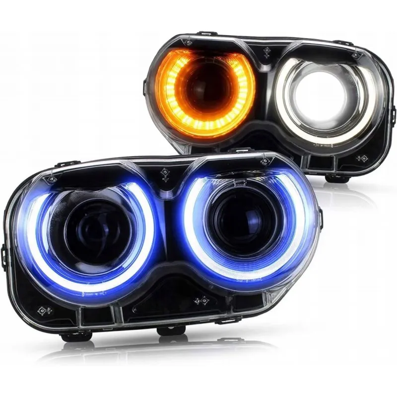 Přední levé a pravé LED světlomety VLAND RGB pro Evropu, Dodge Challenger 2015-23