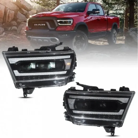 Dodge Ram 1500 2019–, přední světlomety VLAND Full LED, černé, s čočkami, evropská verze, čiré