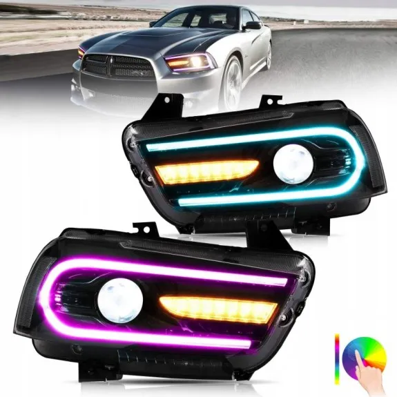 Dodge Charger 2011-2014, kompletní sada předních LED světlometů VLAND pro Evropu, RGB