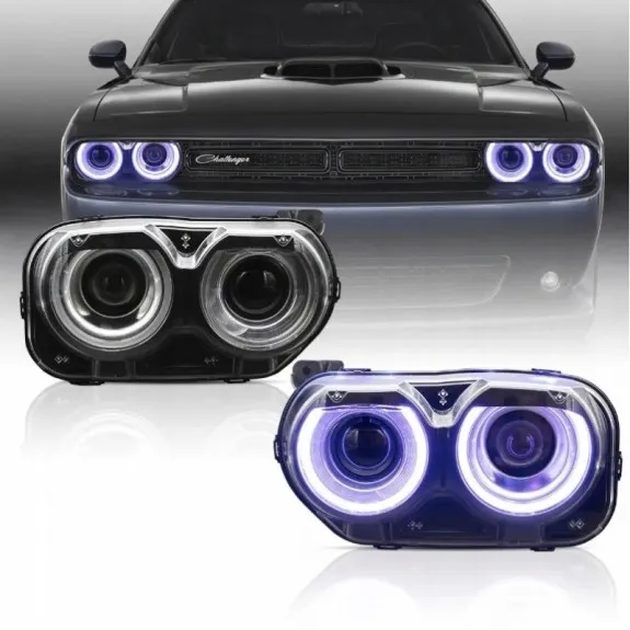 Přední sada LED světlometů VLAND RGB pro Dodge Challenger 2015-23, evropské provedení (levý a pravý)