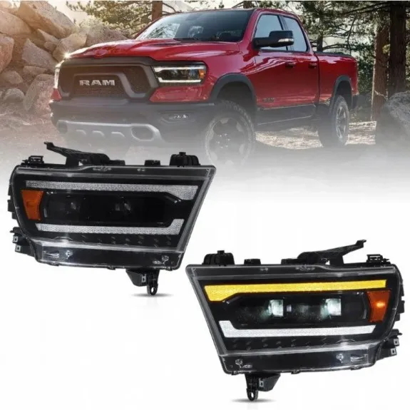 Dodge RAM V 2019–, přední světlomety VLAND Full LED, černé čočky, evropské provedení, oranžové