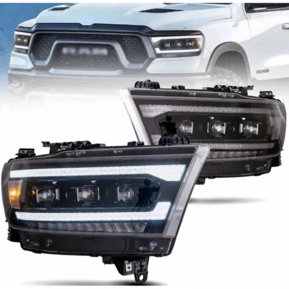 Dodge Ram 1500 2019-24, kompletní sada LED světlometů VLAND Matrix s černými čočkami