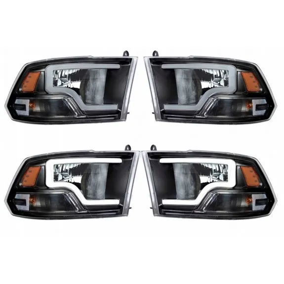 DODGE RAM 2009-2018, sada černých tuningových světlometů s LED, pravý a levý