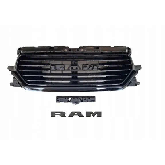 Dodge RAM 1500 2019-24, černá lesklá mřížka chladiče Limited, základna + písmena