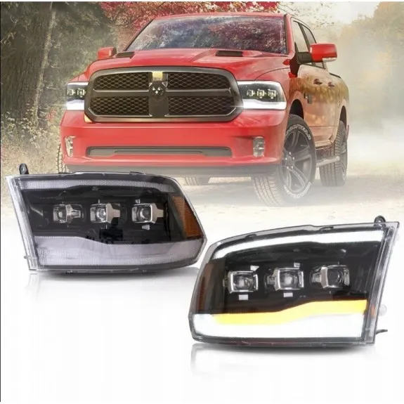 Dodge Ram IV 2009–, kompletní sada levého a pravého předního LED světlometu VLAND, černé provedení, 3 čočky, EU